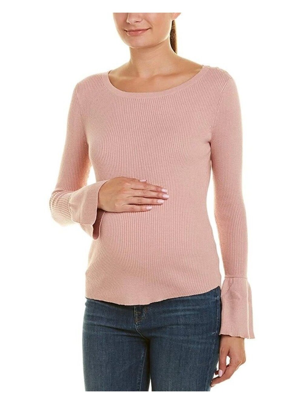 HATCH Heather Clay Maternity Sweater Pink Ribbed Tulip Sleeve Cozy Knit